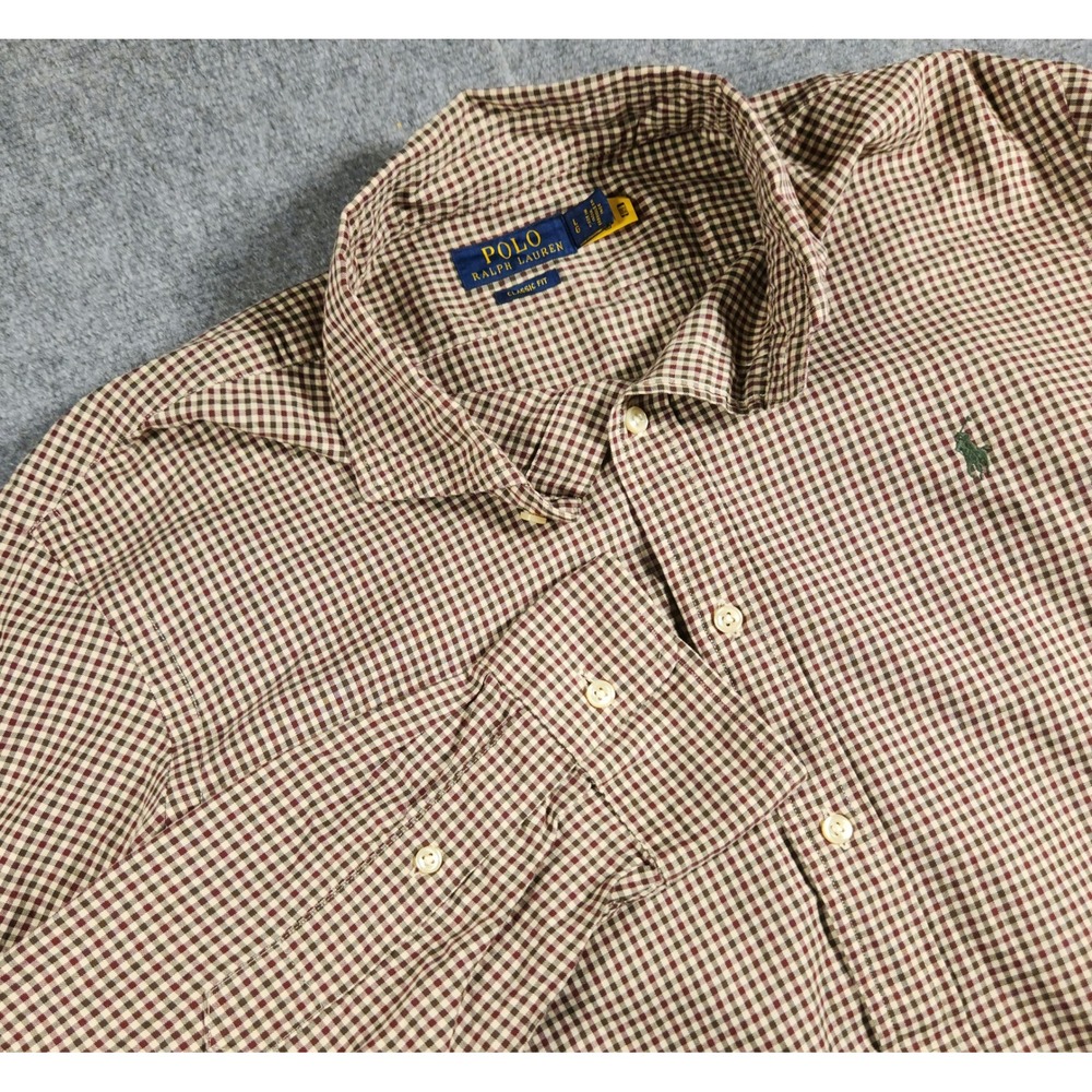 Polo Ralph Lauren Shirt Mens L Classic Fit Brown Gingham Button-Down Long Sleeve